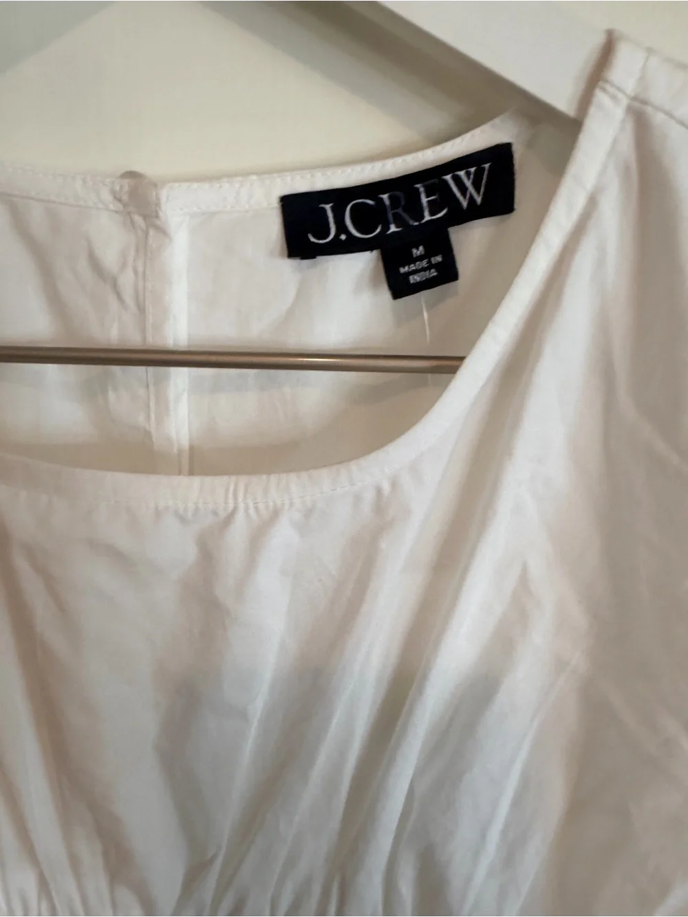 J. Crew White Smocked Midi Dress in Cotton Poplin Medium